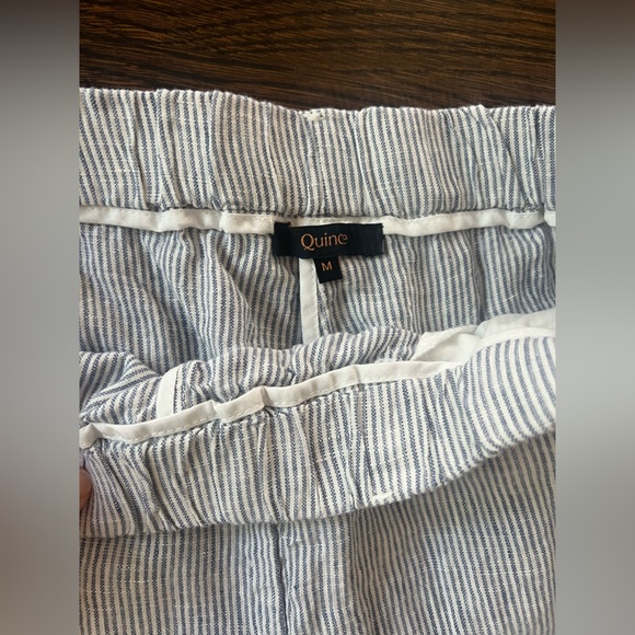 Quince Lot of 2 100% European Linen White and Blue Pinstripe Pants - Picture 6 of 6